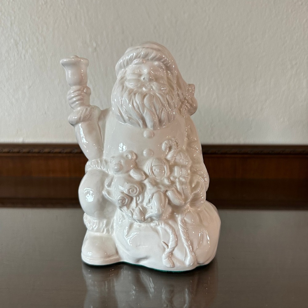 Vintage White Ceramic Santa Claus Figurine Glazed Holiday Decor 7 Inch Taiwan